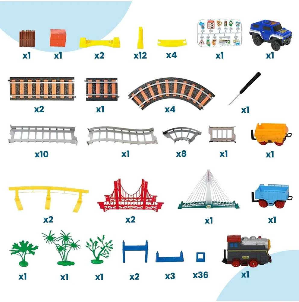 Malplay Urban Transport Track trasa su šviečiančiu tiltu– kūrybiškas žaislas vaikams (102 dalys)
