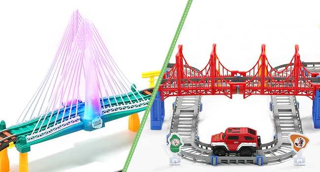 Malplay Urban Transport Track trasa su šviečiančiu tiltu– kūrybiškas žaislas vaikams (102 dalys)