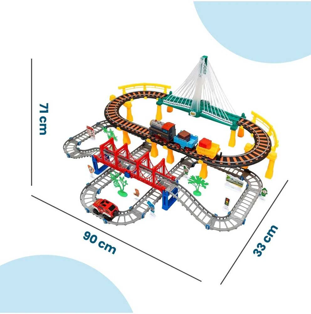 Malplay Urban Transport Track trasa su šviečiančiu tiltu– kūrybiškas žaislas vaikams (102 dalys)