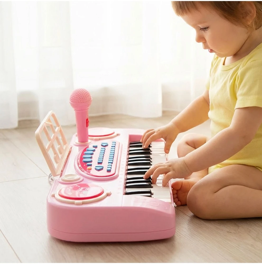 Malplay Vaikiškas pianinas 37 klavišų su mikrofonu, rožinis, USB, MP3