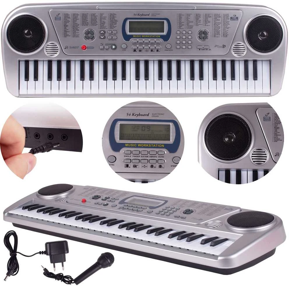 Malplay Vaikiškas pianinas su mikrofonu, 54 klavišai, sidabrinis