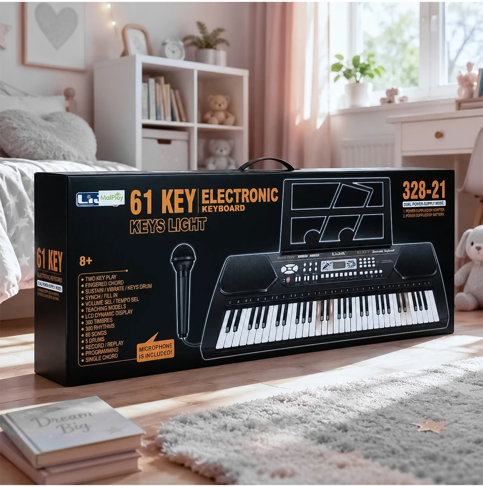 Malplay Vaikiškas pianinas su mikrofonu, 61 klavišas
