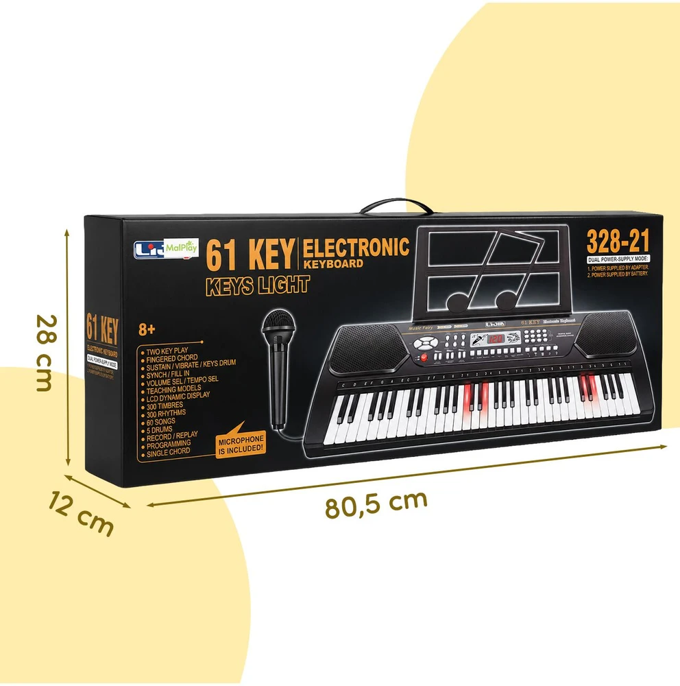 Malplay Vaikiškas pianinas su mikrofonu, 61 klavišas