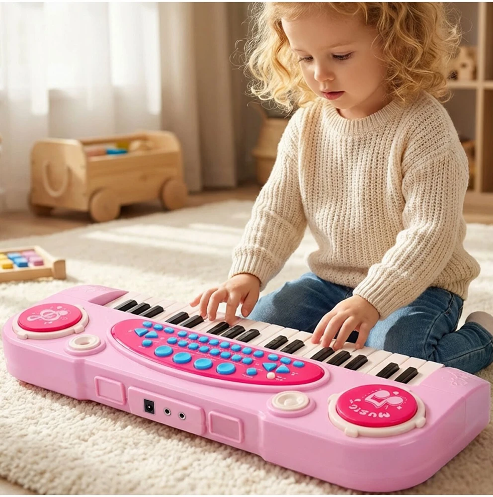 Malplay Vaikiškas pianinas 37 klavišų su mikrofonu, rožinis, USB, MP3