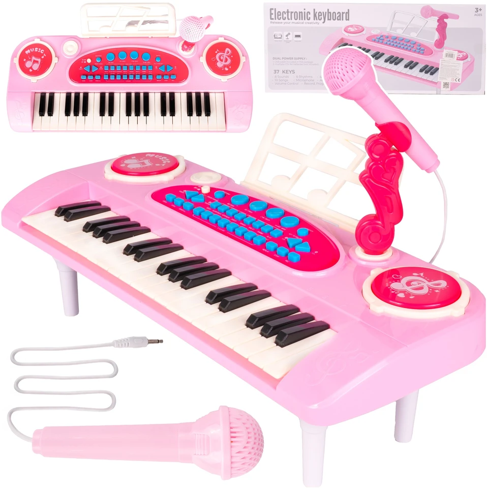 Malplay Vaikiškas pianinas 37 klavišų su mikrofonu, rožinis, USB, MP3