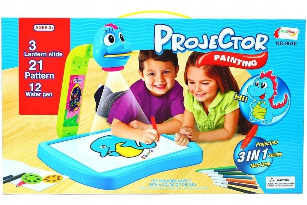 Malplay Vaikiškas projektorius piešimui su 12 vnt rašiklių Drakoniukas