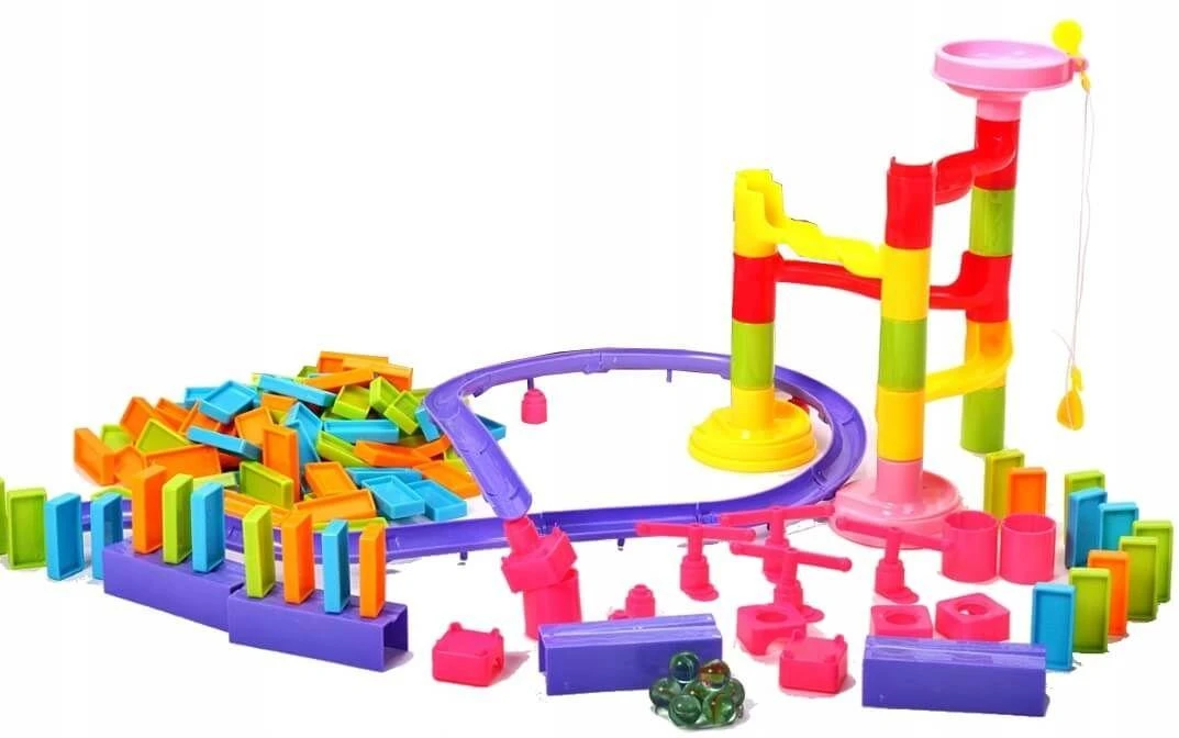 Malplay Žaislas Domino kaladėlės su platforma ir čiuožykla 158 vnt.