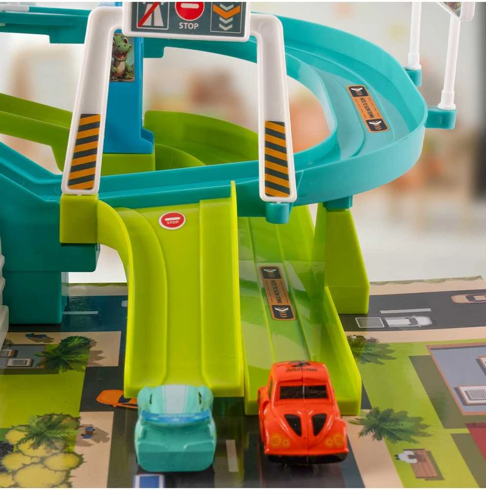 Malplay Žaislinė automobilių stovėjimo aikštelė su kliūčių ruožu, 4 automobiliais ir liftu