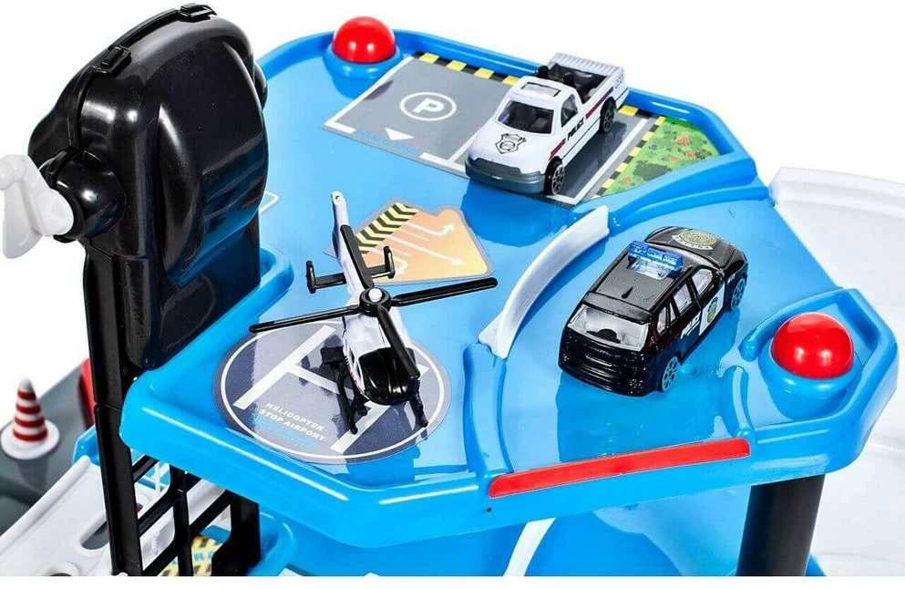 Malplay Žaislinė automobilių stovėjimo aikštelė, trasa POLICE 2 aukštai, 4 automobiliai ir sraigtasparnis
