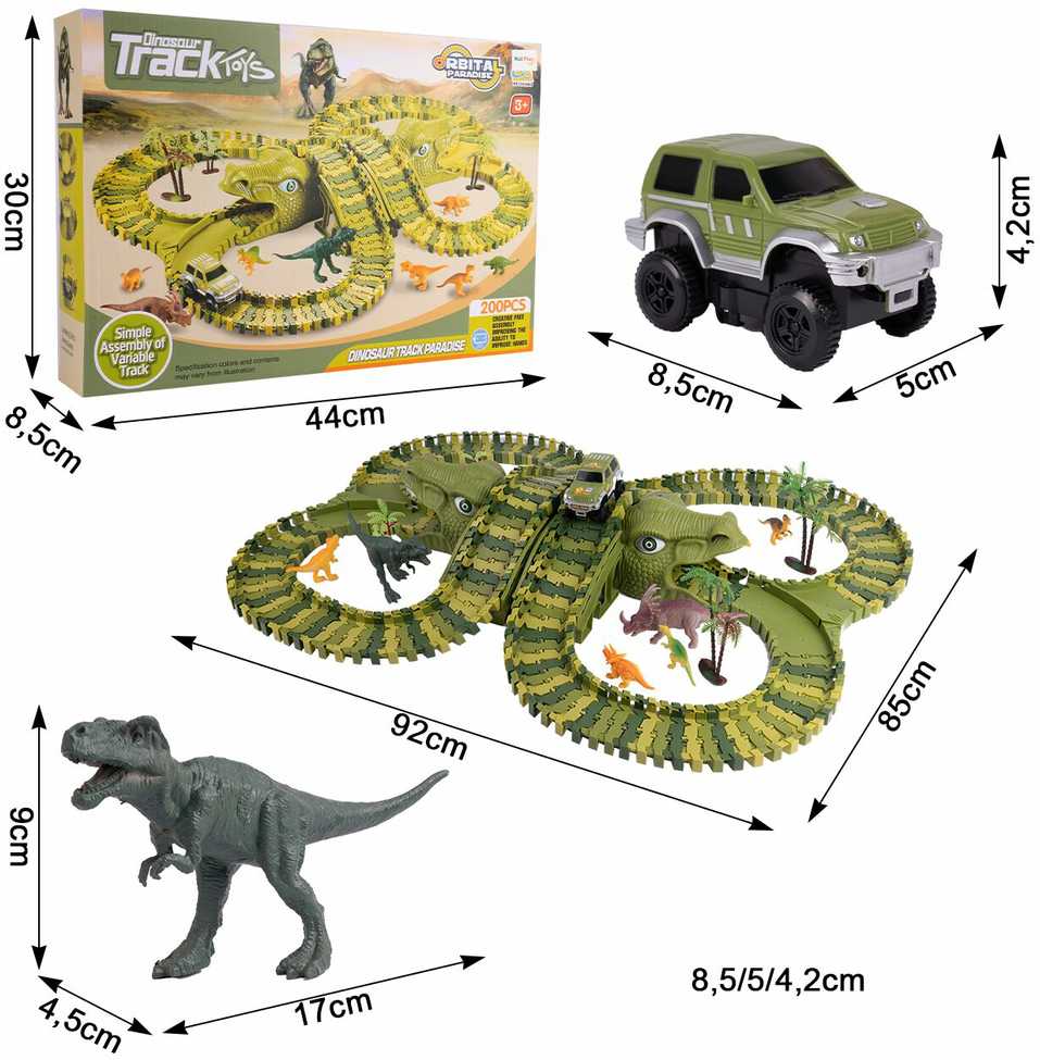 Malplay Žaislinė automobilių trasa su automobiliu Dinozaurų parkas, 200 vnt