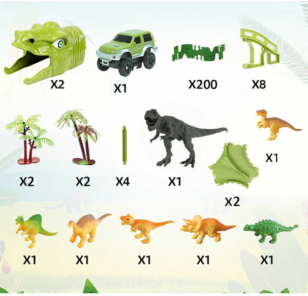 Malplay Žaislinė automobilių trasa su automobiliu Dinozaurų parkas, 200 vnt