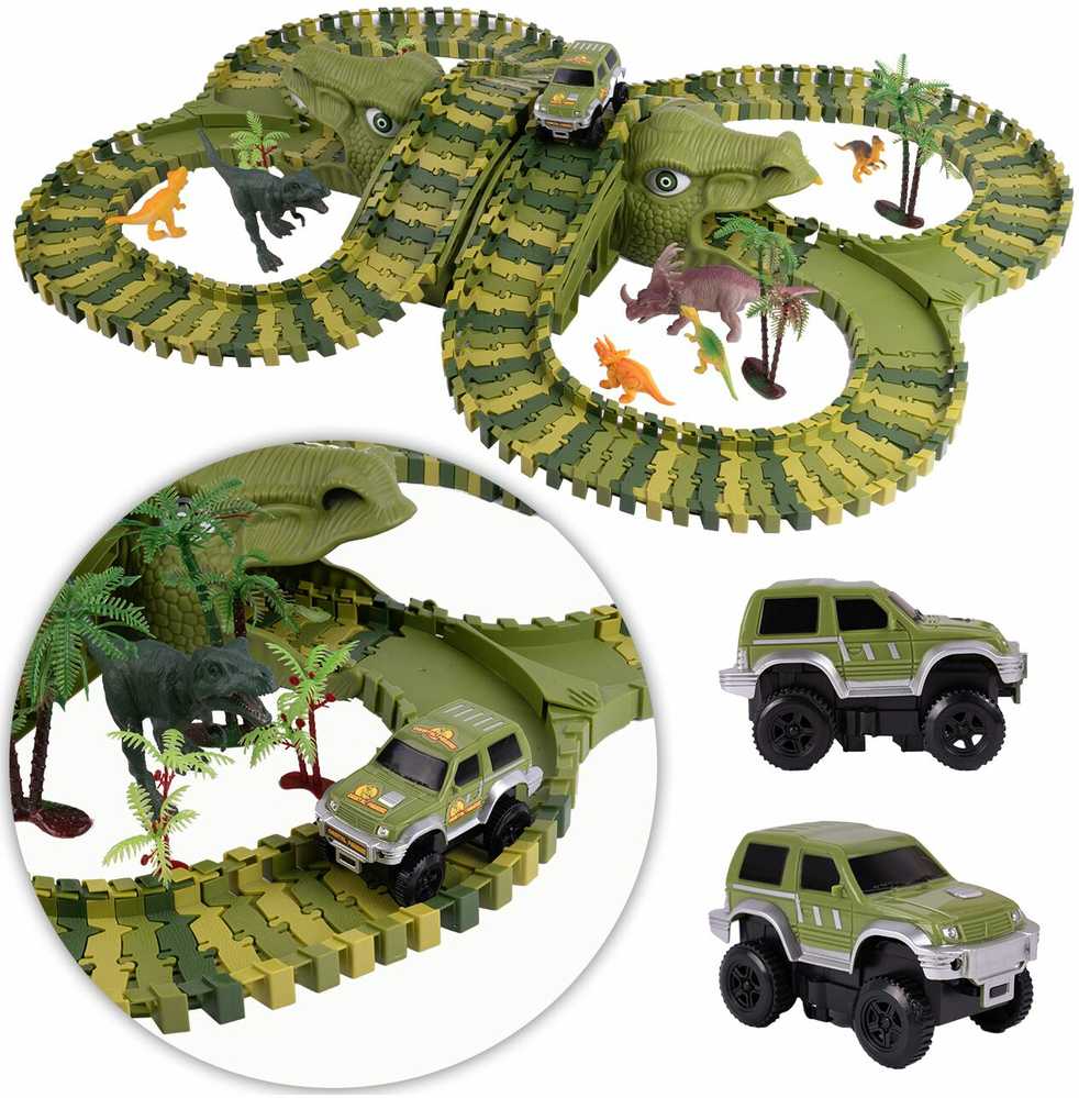 Malplay Žaislinė automobilių trasa su automobiliu Dinozaurų parkas, 200 vnt