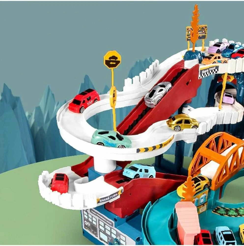 Malplay Žaislinė automobilių trasa su stovėjimo aikštele ir 4 automobiliais Dinozauras