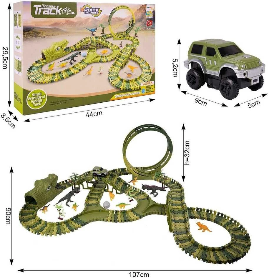 Malplay Žaislinė didelė automobilių trasa Dinozaurų parkas, 260 el.