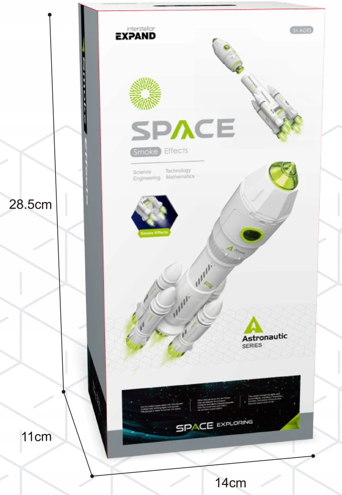 Malplay Kosminė raketa su kosmonautu ir dūmų ir šviesos efektais