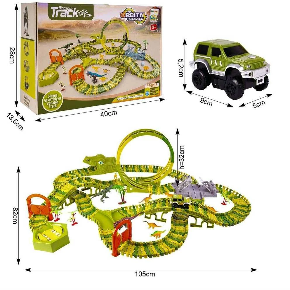 Malplay Žaislinė Mega automobilių trasa Dinozaurų parkas, 324 el.