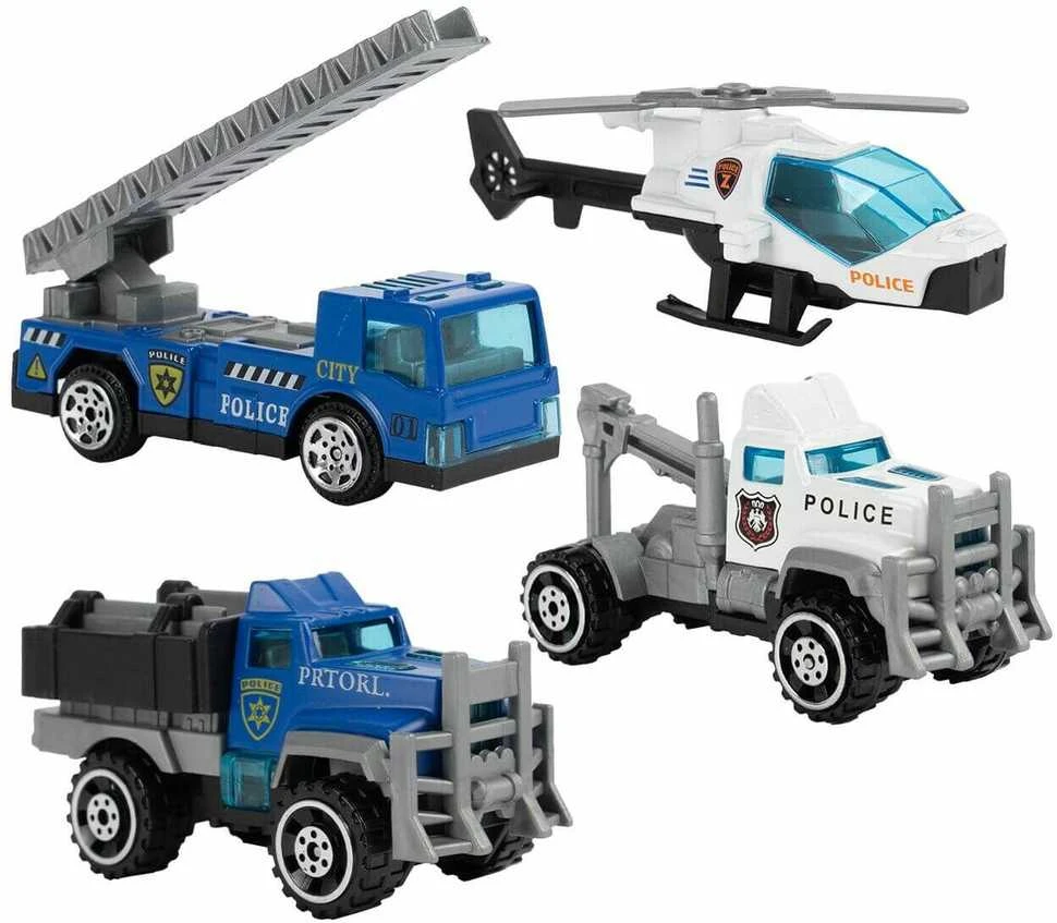 Malplay Žaislinė policijos automobilių stovėjimo aikštelė su 3 automobiliais ir sraigtasparniu