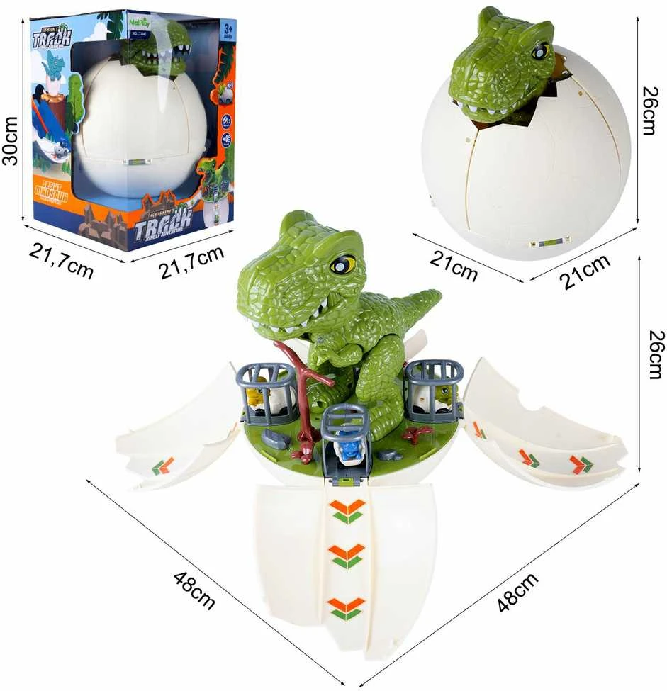 Malplay Žaislinė transporto paleidimo priemone su slydimo takeliu Dinozauras kiaušinyje, 2in1