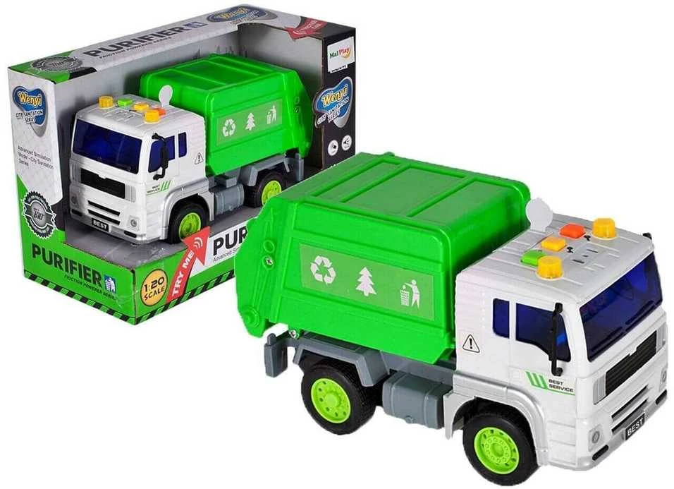 Malplay Žaislinis automatinis šiukšliavežis su atidaromu konteineriu, 1:20