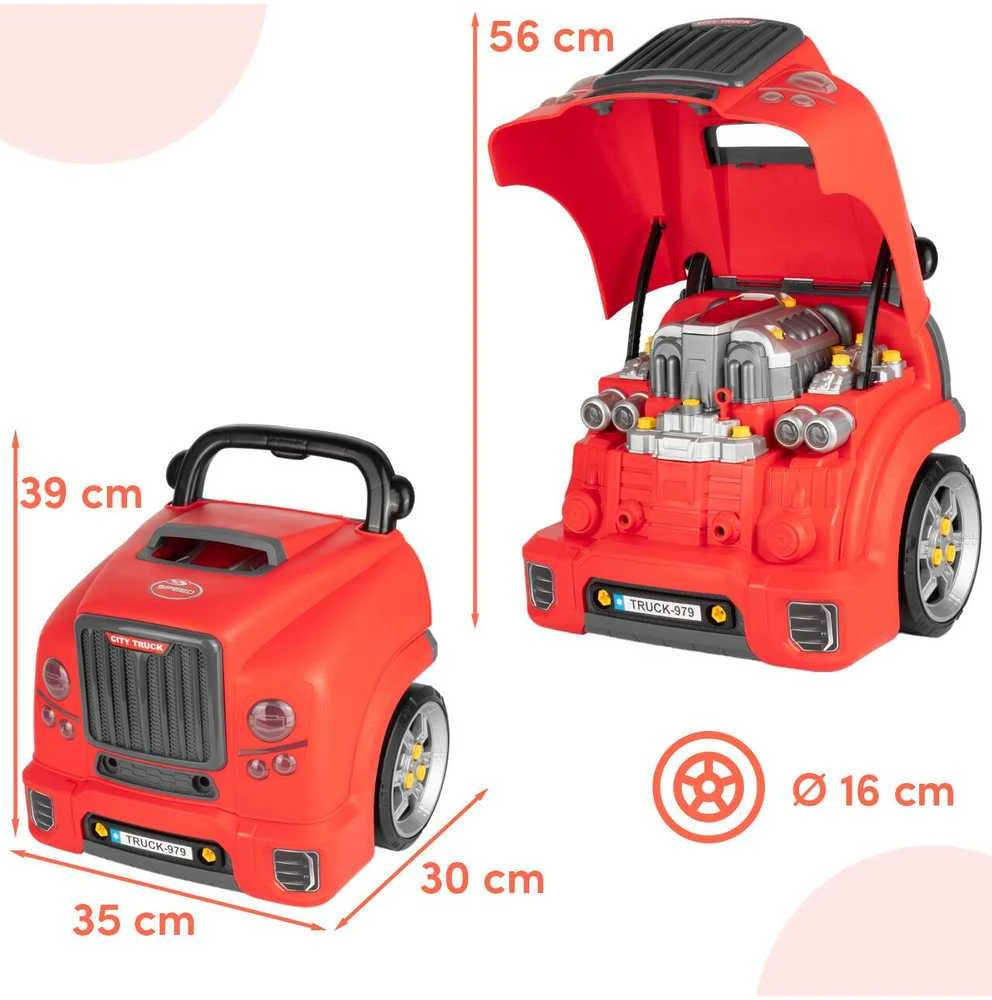 Malplay Žaislinis automobilio meistro sunkvežimio variklio išardymo rinkinys su vairavimo simuliatoriumi, garsais ir šviesomis