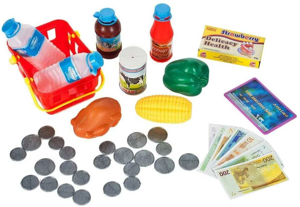 Malplay Žaislinis kasos aparatas su krepšeliu ir prekėmis