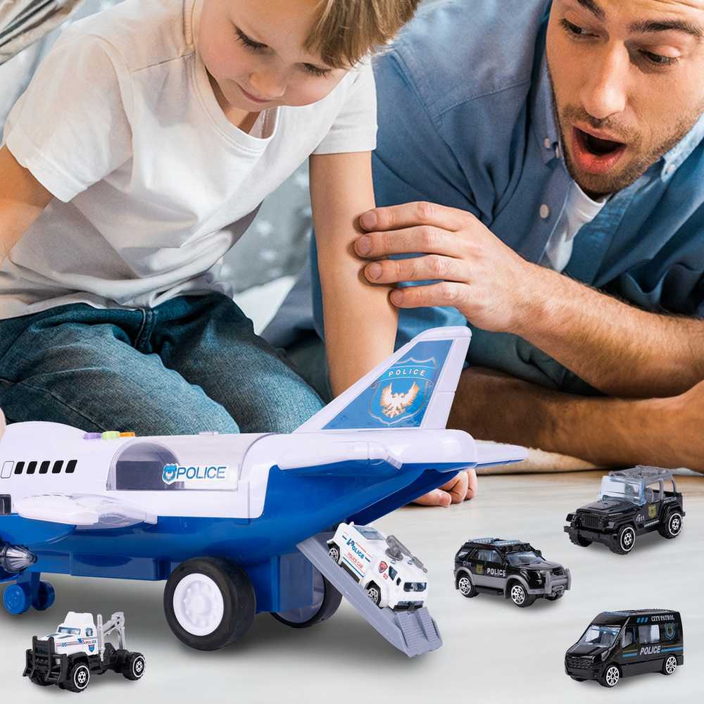 Malplay Žaislinis lėktuvas A380 su 6 policijos automobiliais, šviesa ir garsu