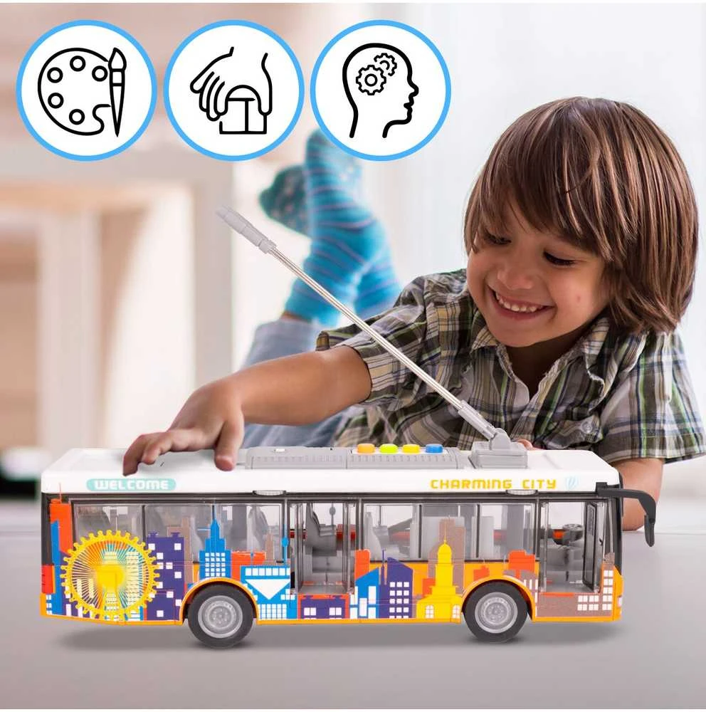 Malplay Žaislinis miesto autobusas su šviesa, garsu ir atsidarančiomis durimis