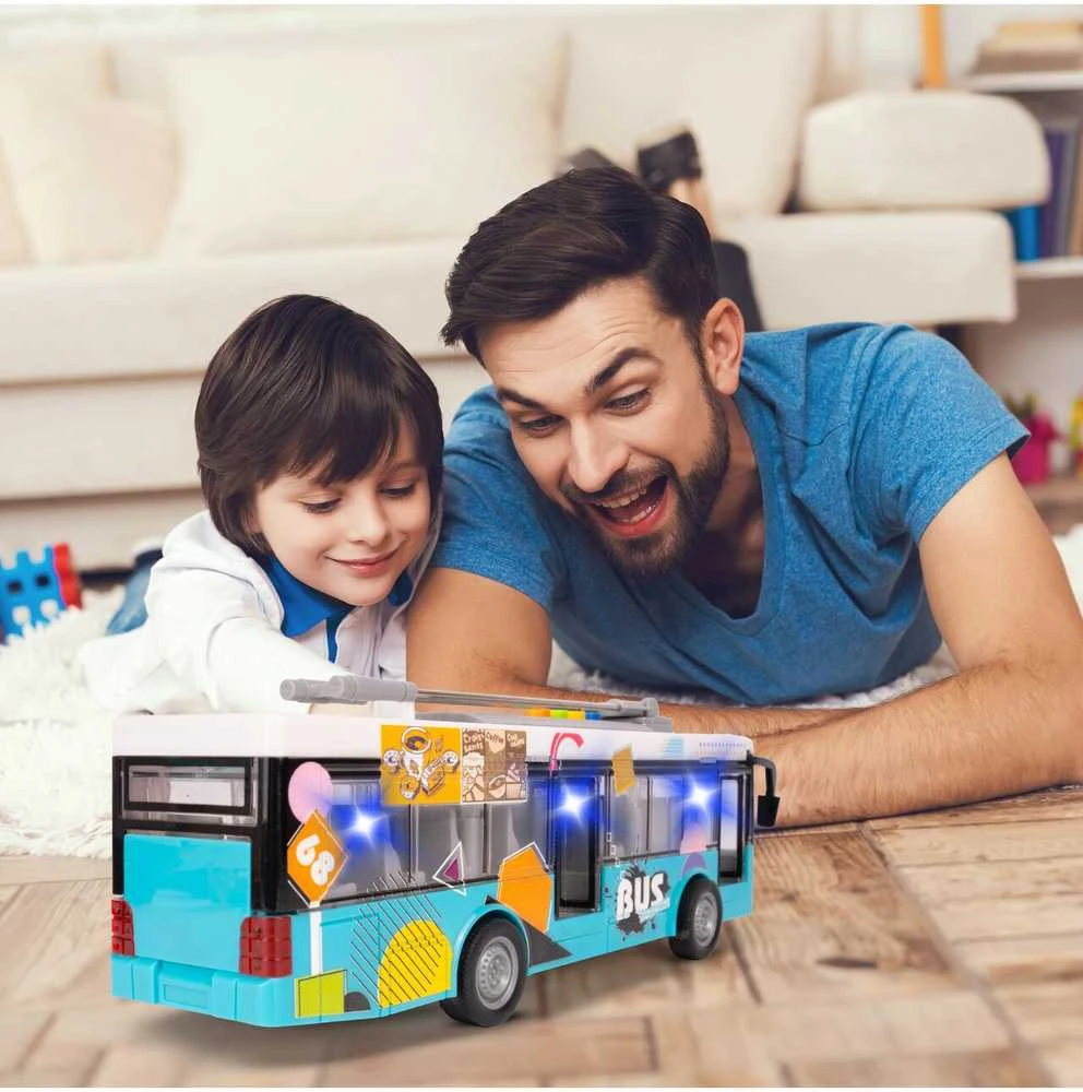 Malplay Žaislinis miesto autobusas su šviesa, garsu ir atsidarančiomis durimis