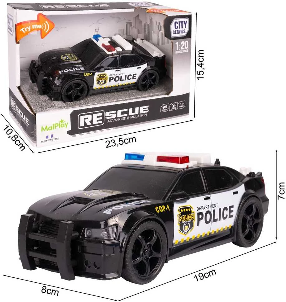 Malplay Žaislinis Policijos automobilis su šviesa, garsu ir atidaroma bagažine