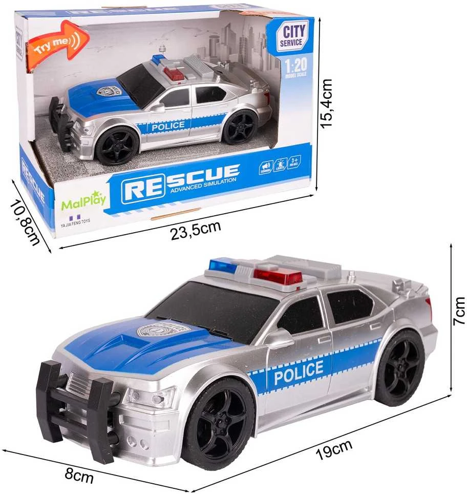 Malplay Žaislinis Policijos automobilis su šviesa, garsu ir atidaroma bagažine
