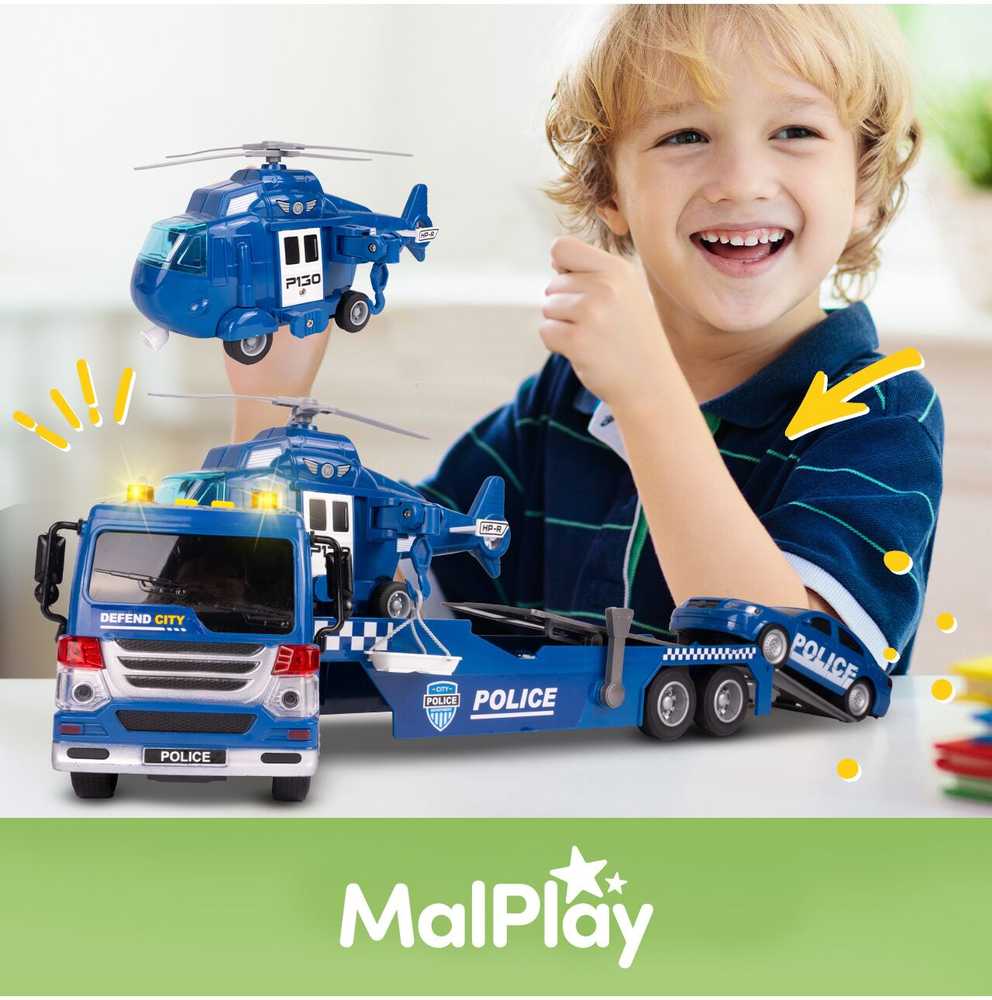 Malplay Žaislinis Policijos vilkiko rinkinys su sraigtasparniu, šviesa ir garsu, 1:16