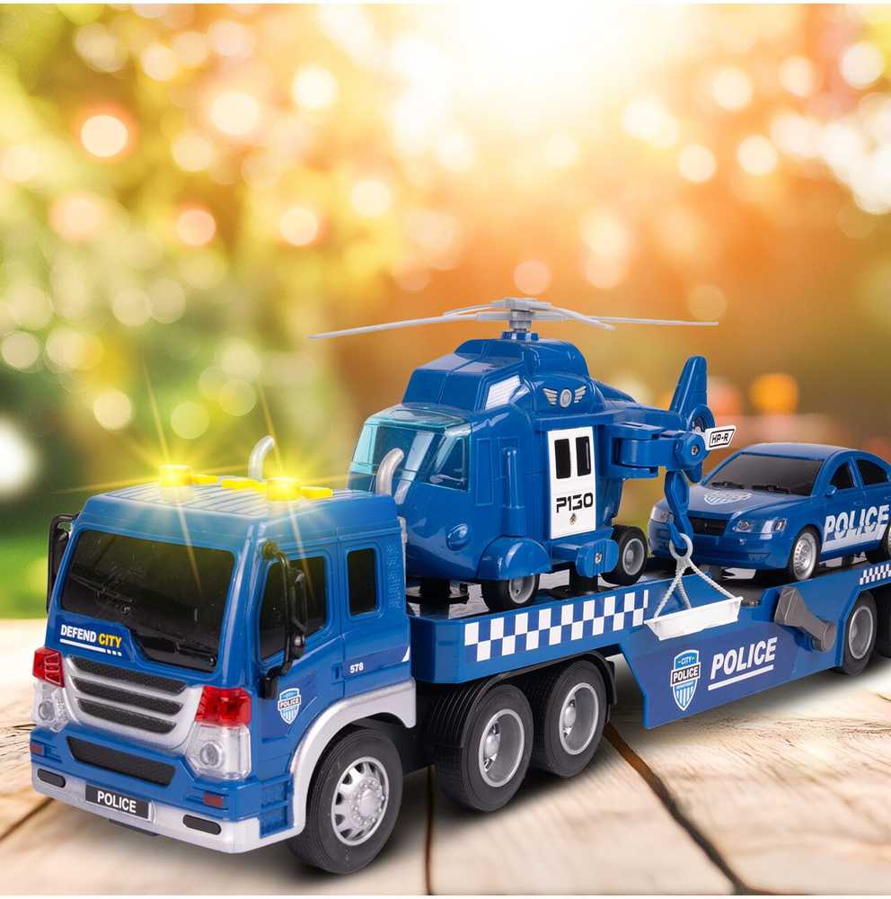 Malplay Žaislinis Policijos vilkiko rinkinys su sraigtasparniu, šviesa ir garsu, 1:16