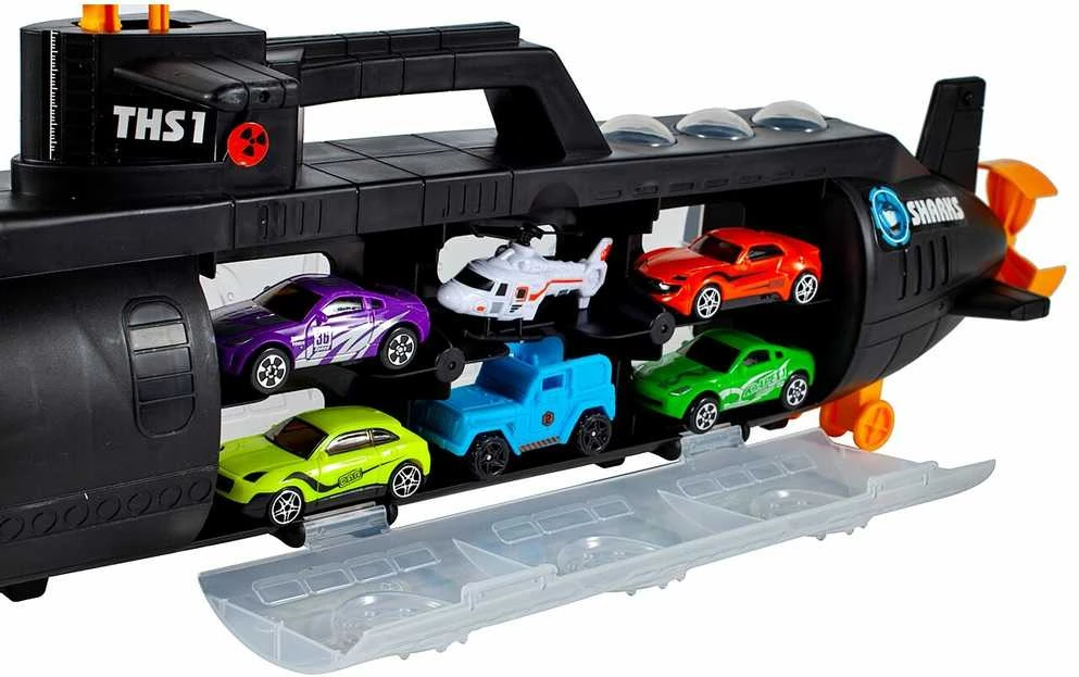 Malplay Žaislinis povandeninis laivas su 5 automobiliais ir malūnsparniu