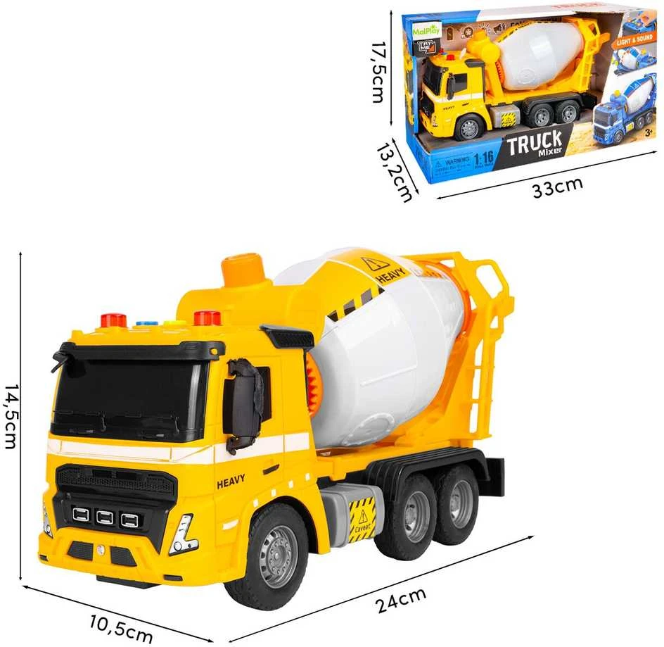 Malplay Žaislinis sunkvežimis Betono maišyklė su šviesa ir garsu, modelis 1:16
