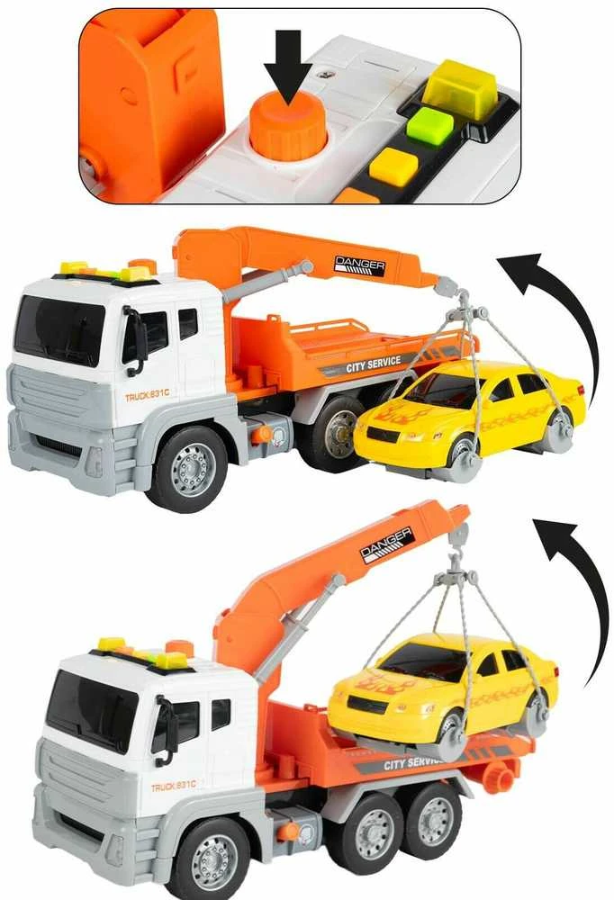 Malplay Žaislinis sunkvežimis su automobiliu, šviesa ir garsu, Pagalba kelyje