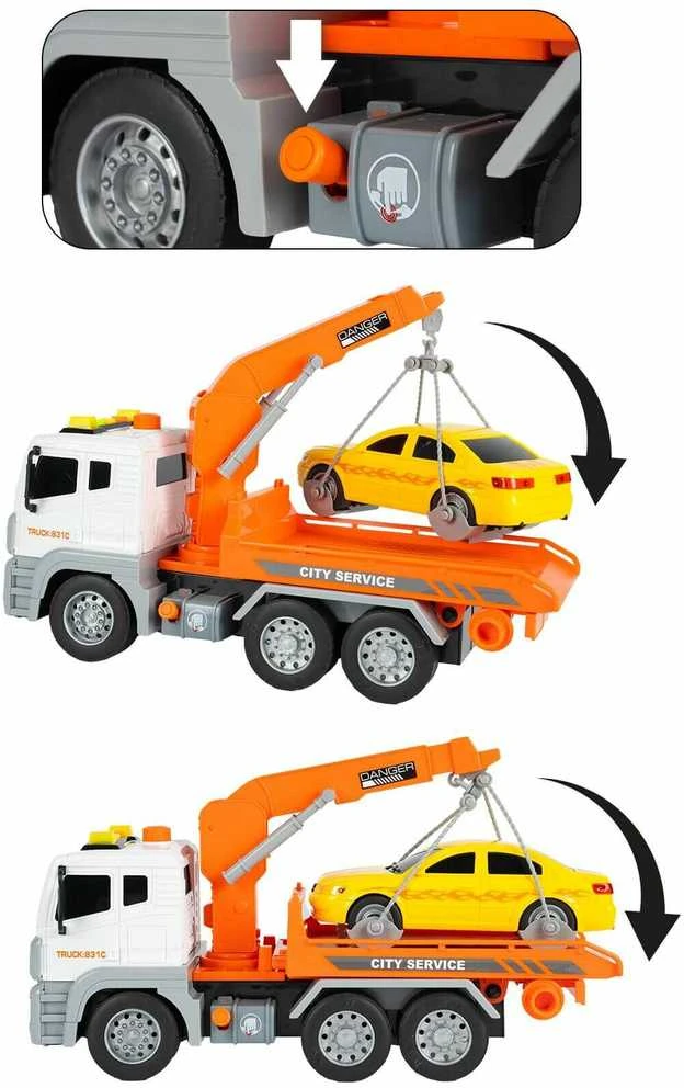 Malplay Žaislinis sunkvežimis su automobiliu, šviesa ir garsu, Pagalba kelyje