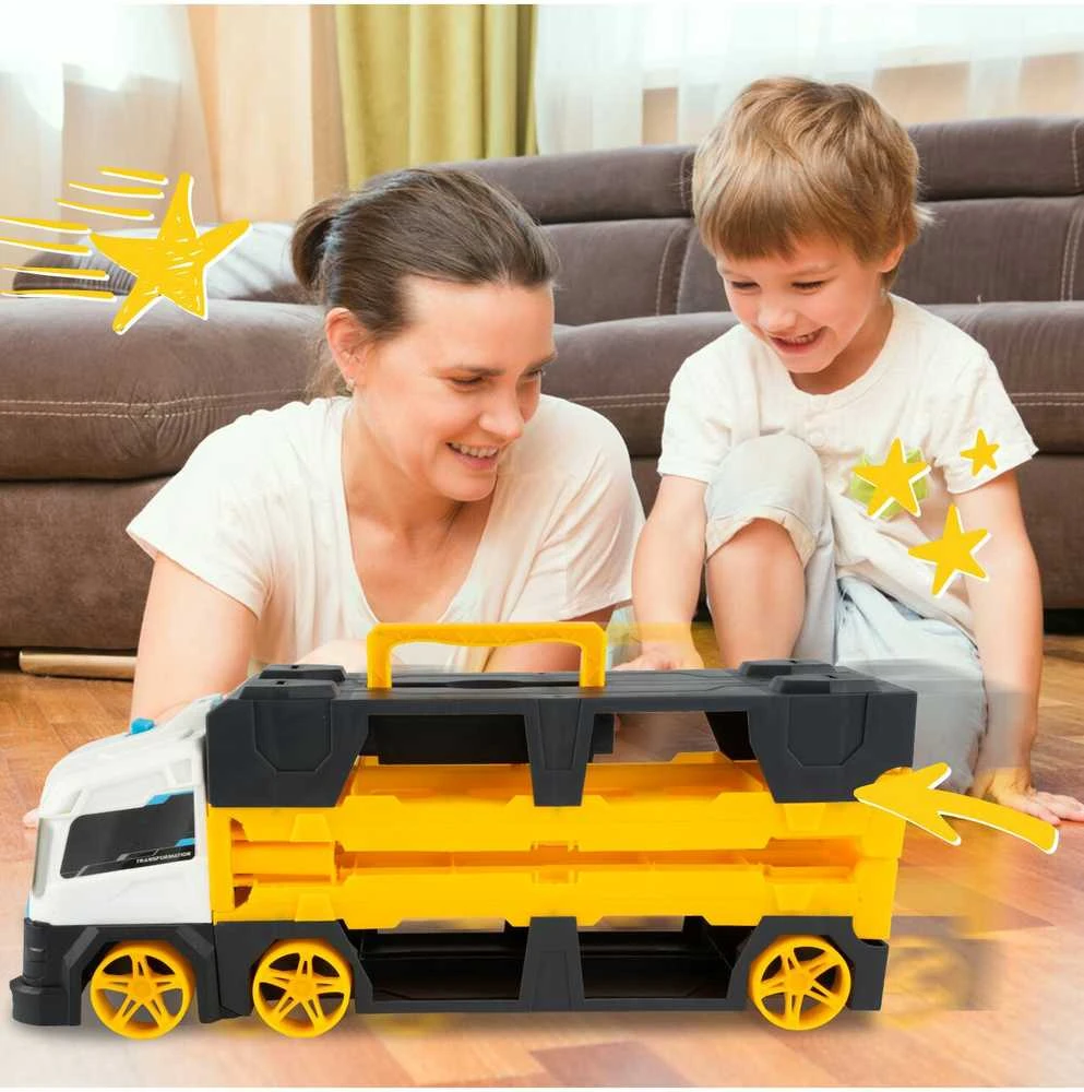 Malplay Žaislinis sunkvežimis trasa su paleidimo įranga ir 2 automobiliais