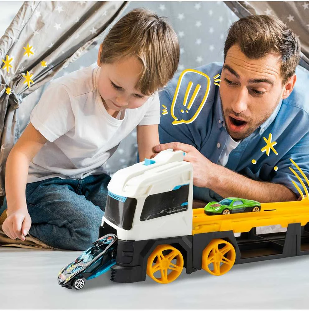 Malplay Žaislinis sunkvežimis trasa su paleidimo įranga ir 2 automobiliais