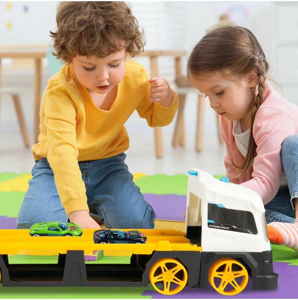 Malplay Žaislinis sunkvežimis trasa su paleidimo įranga ir 2 automobiliais
