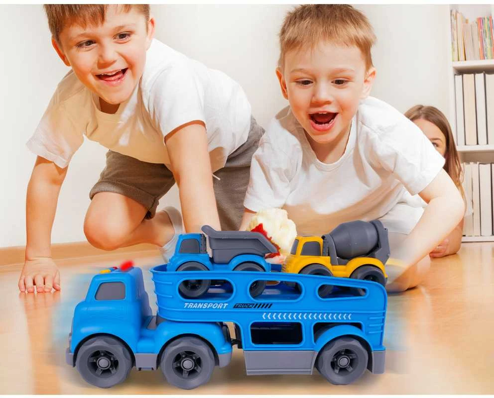 Malplay Žaislinis sunkvežimis- vilkikas su statybiniais automobiliais