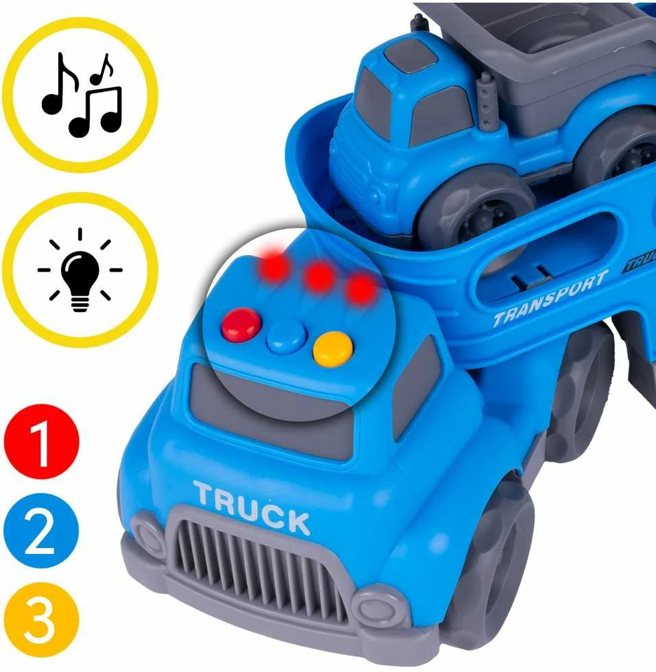Malplay Žaislinis sunkvežimis- vilkikas su statybiniais automobiliais