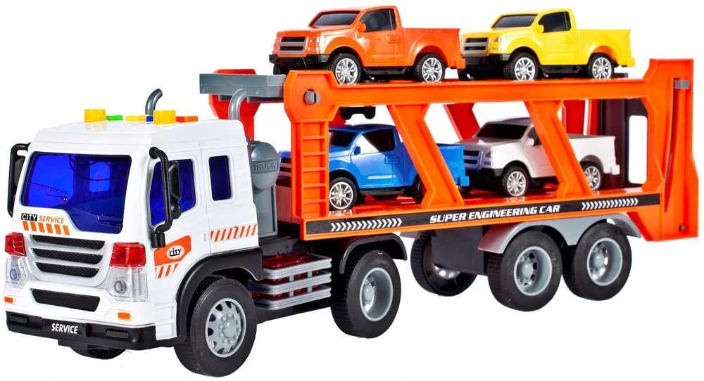 Malplay Žaislinis sunkvežimis vilkikas su transporto priemonėmis, šviesa ir garsu