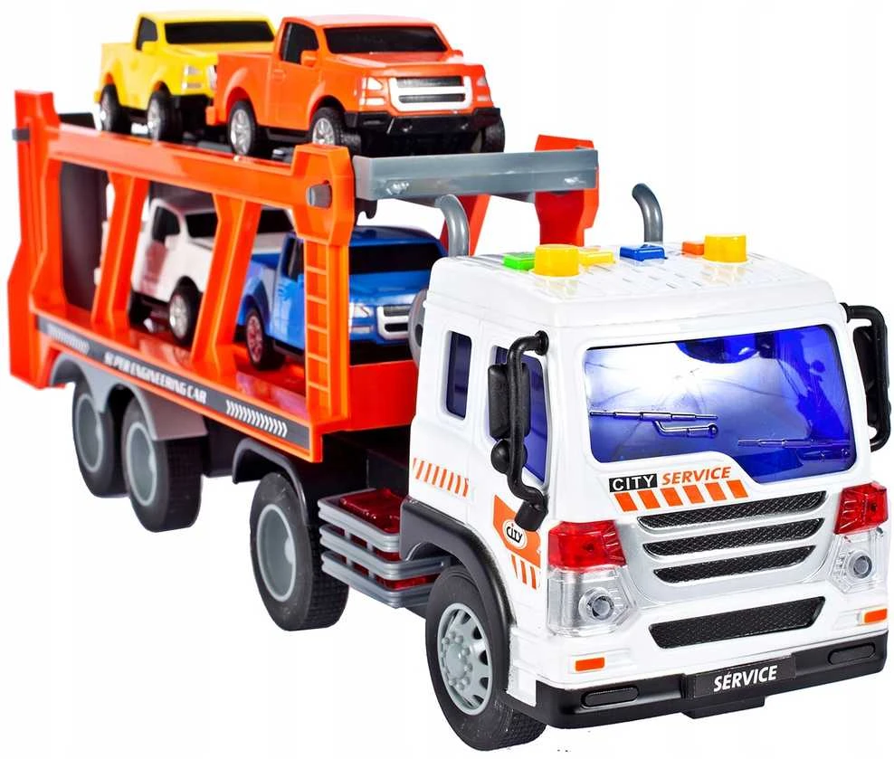 Malplay Žaislinis sunkvežimis vilkikas su transporto priemonėmis, šviesa ir garsu