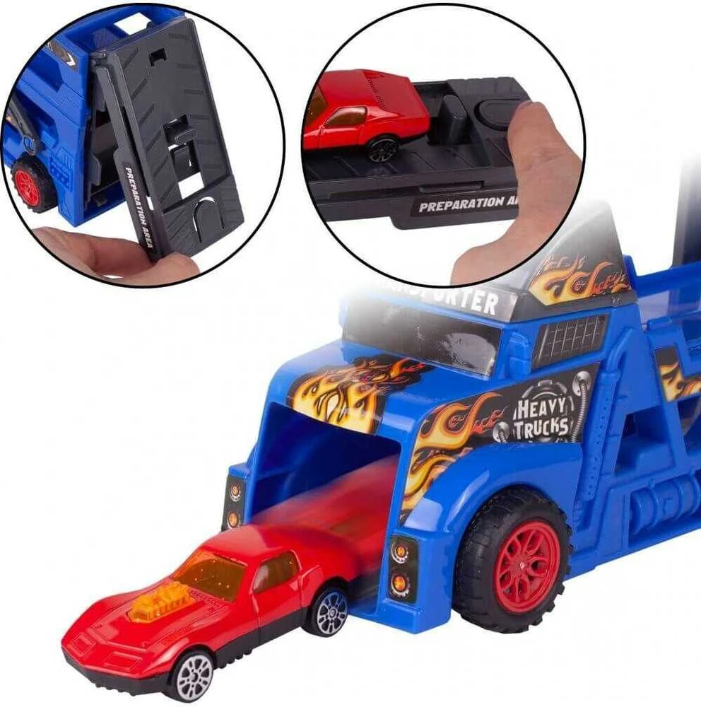 Malplay Žaislinis sunkvežimis vilkikas su paleidimo įranga ir 8 automobiliais