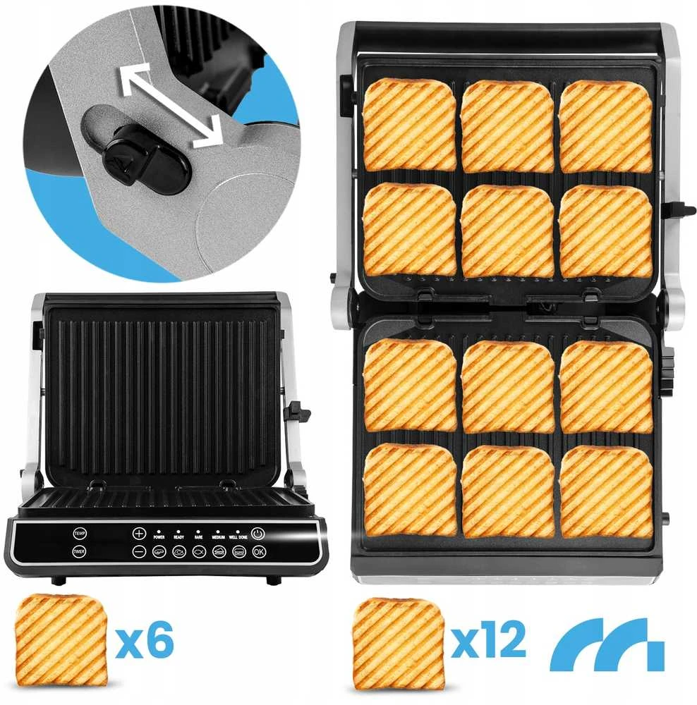 Maltec Didelis sumuštinių kepimo grilis, elektrinis sulankstomas skrudintuvas, „Panini“, 2500 W