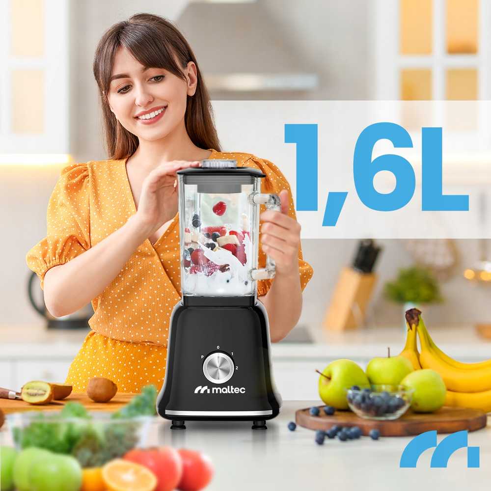 Maltec Stiklinis maišytuvas kokteiliams ir glotnučiams, malūnėlis, 2 buteliukai, didelis 1600 ml