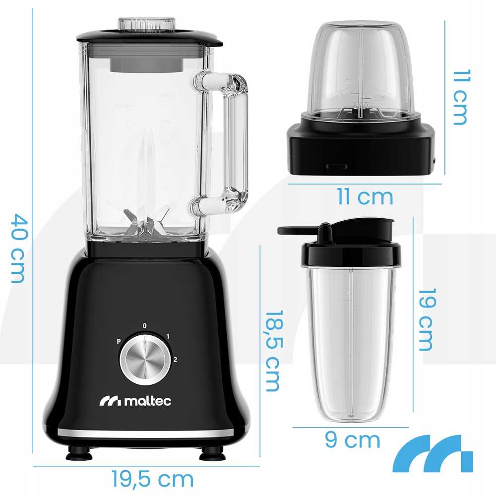 Maltec Stiklinis maišytuvas kokteiliams ir glotnučiams, malūnėlis, 2 buteliukai, didelis 1600 ml
