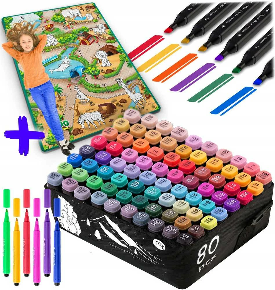 Nukido Tapybos kilimėlis 90 x 120 cm + 80 Ricokids alkoholio žymekliai