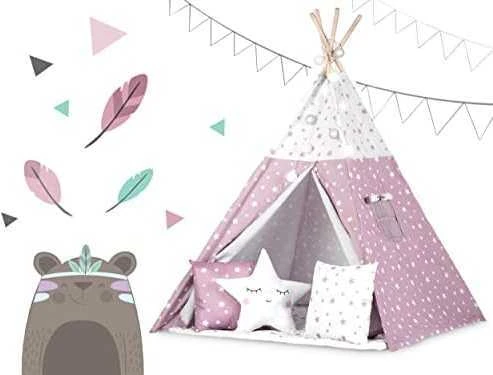 Palapinė vaikams Nukido Teepee, su šviesomis, rožinė su žvaigždėmis