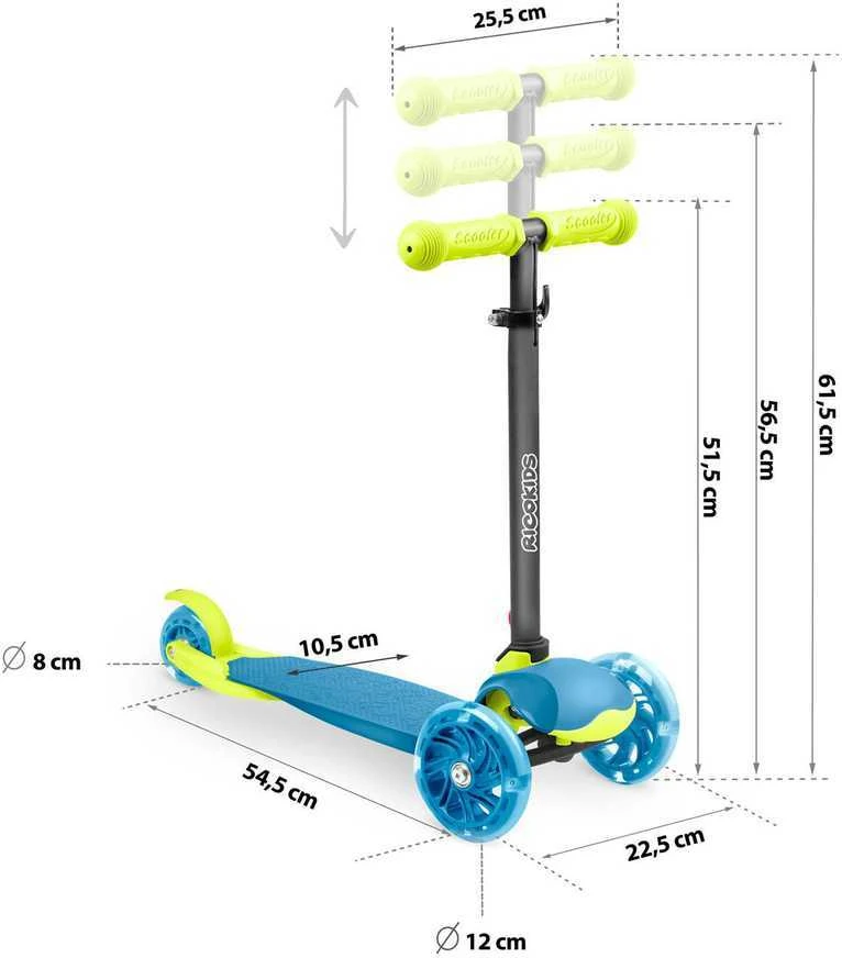 Ricokids Loco triratis paspirtukas, mėlynos ir žalios spalvos